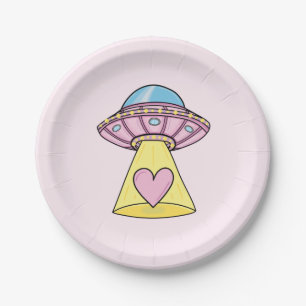 Pink Alien Spaceship Pappteller