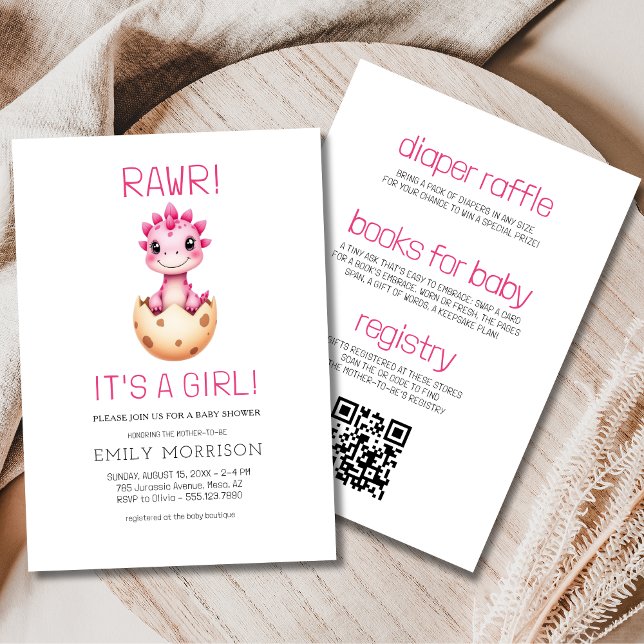 Pink All in One It's a Girl Dinosaur Baby Shower Einladung (Von Creator hochgeladen)