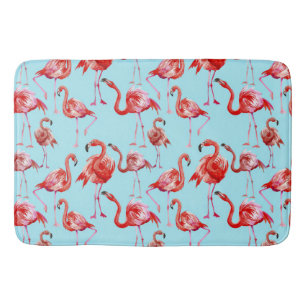Pink Aloha Flamingo Vogelmuster auf Aquamarin Badematte