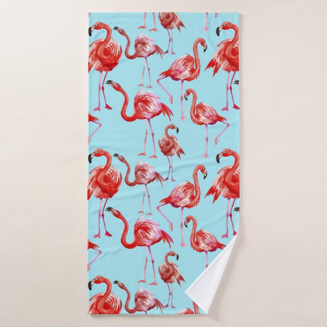 Pink Aloha Flamingo Vogelmuster auf Aquamarin Badhandtuch Set (Badehandtuch)