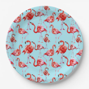 Pink Aloha Flamingo Vogelmuster auf Aquamarin Pappteller