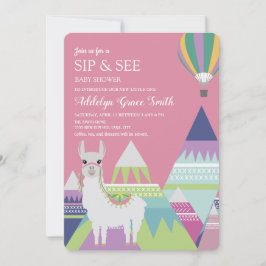 Pink Alpaca Balloon Baby Girl Sip Babydusche Einladung