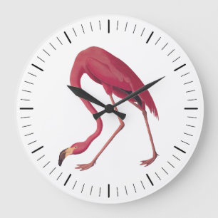 Pink American Flamingo Audubon Vintag Art Bird Große Wanduhr
