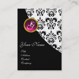 PINK AMETHYST FUCHSIA SCHWARZ-WEISS DAMASK MONOGRA VISITENKARTE