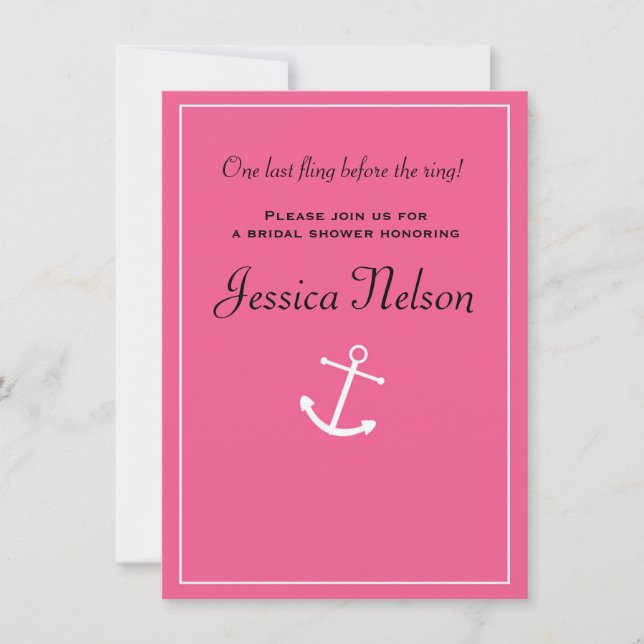 Pink Anchor Nautical Bridal Polterabend laden ein Einladung (Vorderseite)