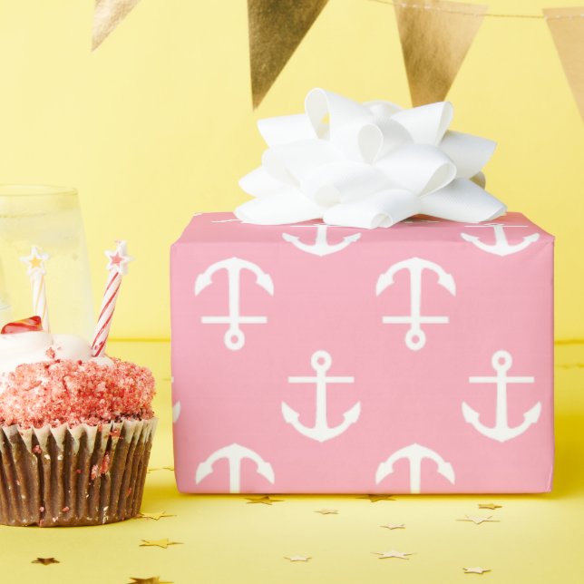 Pink Anchors Pattern Geschenkpapier (Geburtstagsparty)