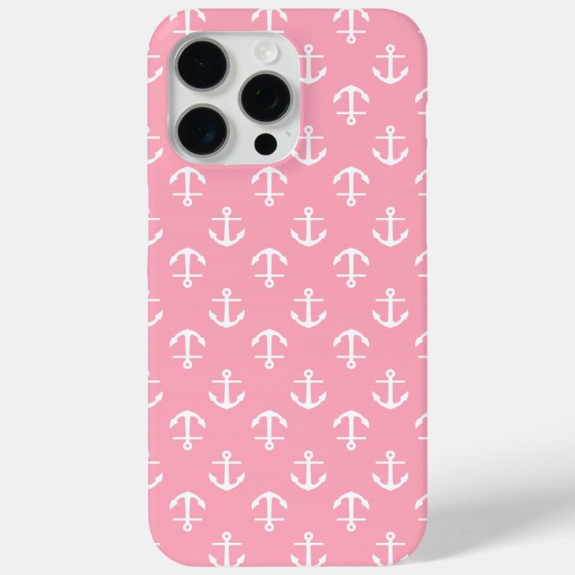 Pink Anchors Pattern iPhone 15 Pro Max Hülle (Rückseite)