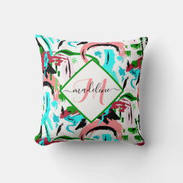 Pink and aqua abstract personalized kissen