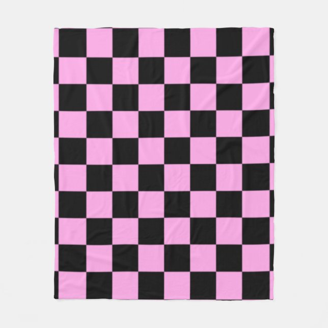 Pink and Black Checkered Square Pattern  Fleecedecke (Vorderseite)