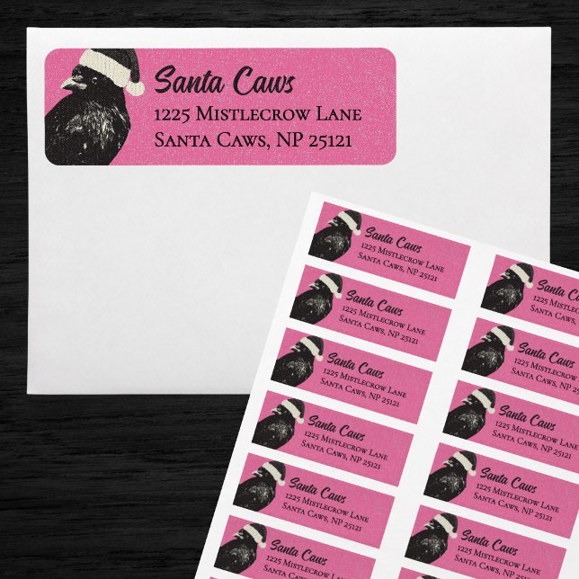 Pink and Black Santa Caws Crow Christmas (Fun pink and black Christmas return labels feature a Santa crow, or "Santa Caws," if you prefer! :D)