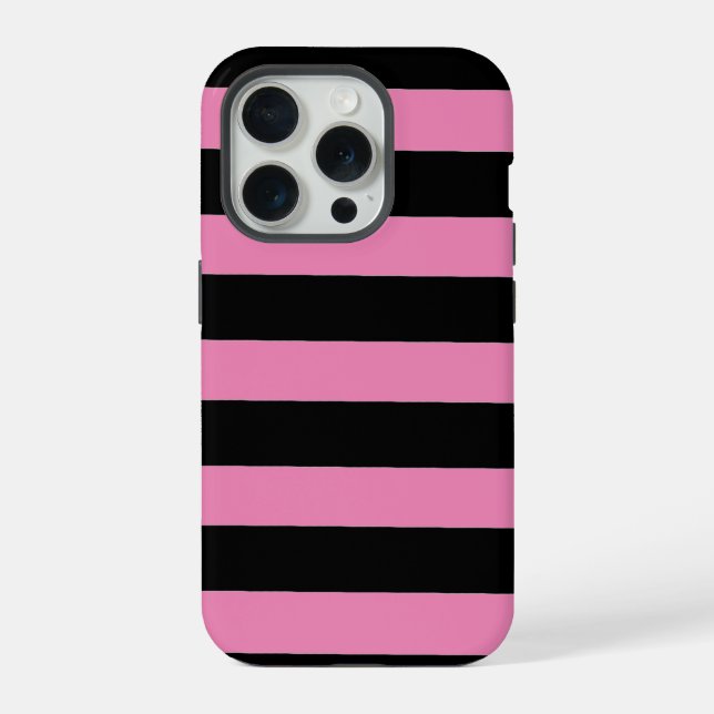 Pink and Black Stripes  iPhone 15 Pro Hülle (Rückseite)