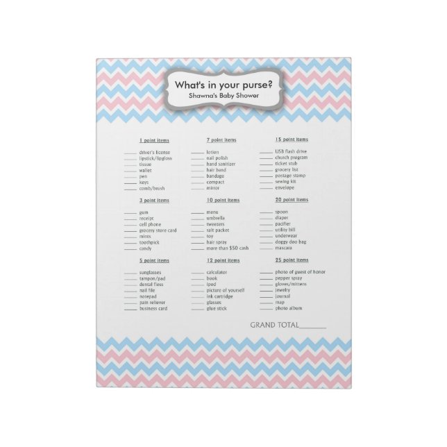 Pink and Blue Baby Shower Game - Purpurspiel Notizblock (Rotiert)