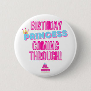 Pink and Blue Birthday Princess Pin Badge