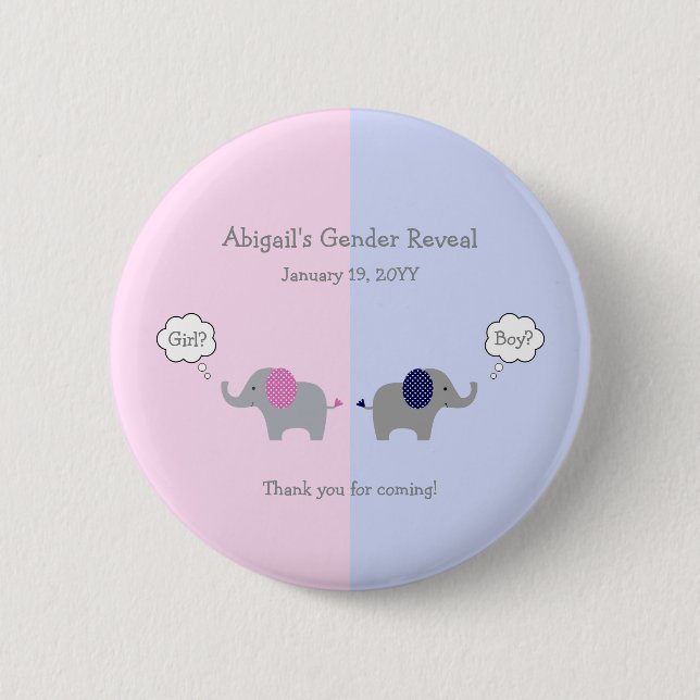 Pink and Blue Elephant Gender Reveal Baby Shower Button (Vorderseite)