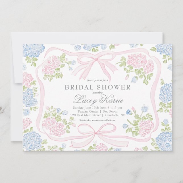 Pink and blue Floral Bridal Shower Invitation,  Einladung (Vorderseite)