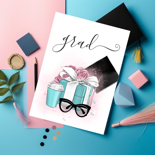 Pink and Blue Floral Girl Graduation Party Einladung (Von Creator hochgeladen)