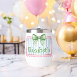 Pink and Blue Frame With Green Gingham Bow