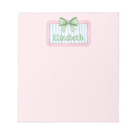 Pink and Blue Frame With Green Gingham Bow Notizblock
