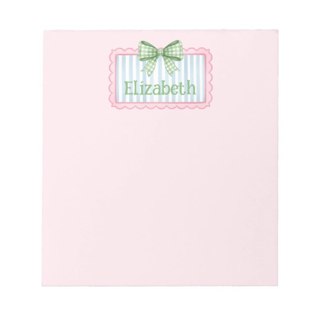 Pink and Blue Frame With Green Gingham Bow Notizblock (Vorderseite)