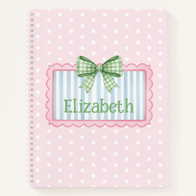 Pink and Blue Frame With Green Gingham Bow Notizbuch (Vorderseite)