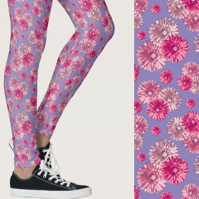 Pink and blue gerbera daisy floral Patterned Leggings (Von Creator hochgeladen)