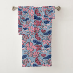 Pink and Blue Hand Drake Floral Block Print