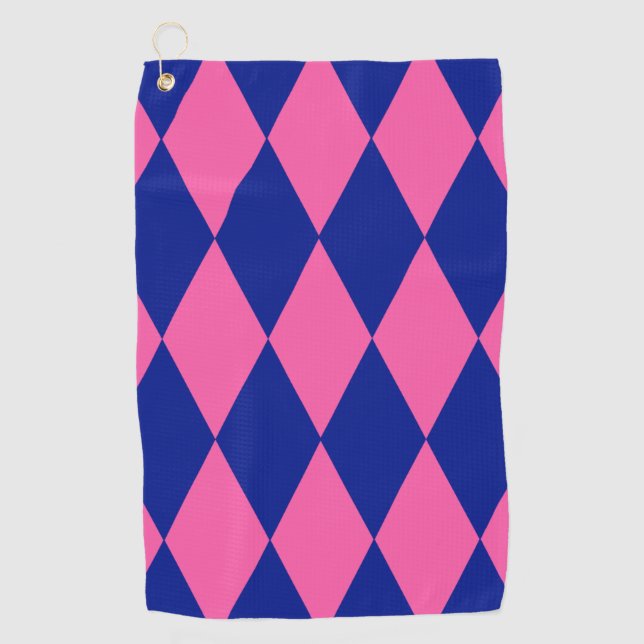 Pink and Blue Harlequin Checkered Design  Golfhandtuch (Vorderseite)