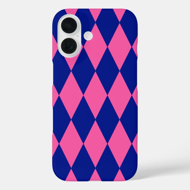 Pink and Blue Harlequin Checkered Design  iPhone 16 Hülle (Rückseite)