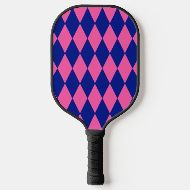Pink and Blue Harlequin Checkered Design  Pickleball Schläger (Vorderseite)