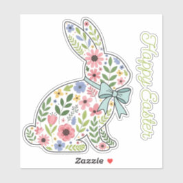 Pink and Blue Wildflower Easter Rabbit Aufkleber