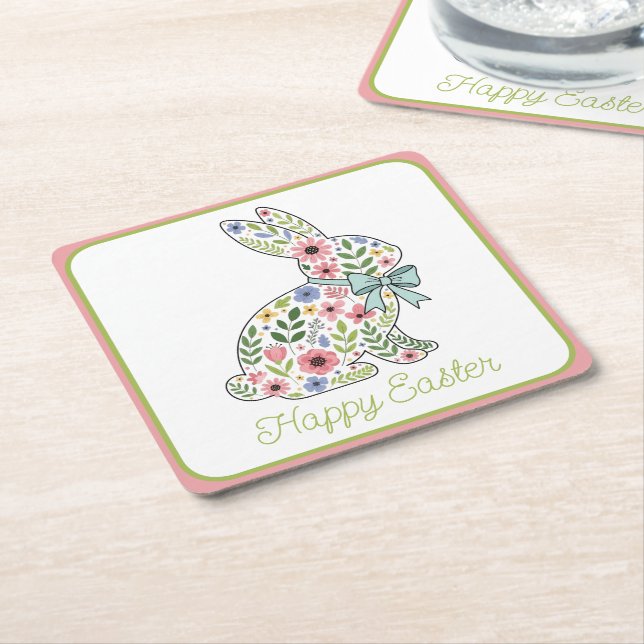 Pink and Blue Wildflower Easter Rabbit Rechteckiger Pappuntersetzer (angewinkelt)