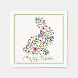 Pink and Blue Wildflower Easter Rabbit Serviette