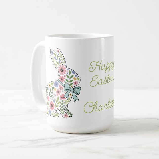 Pink and Blue Wildflower Easter Rabbits Kaffeetasse (Vorderseite Links)
