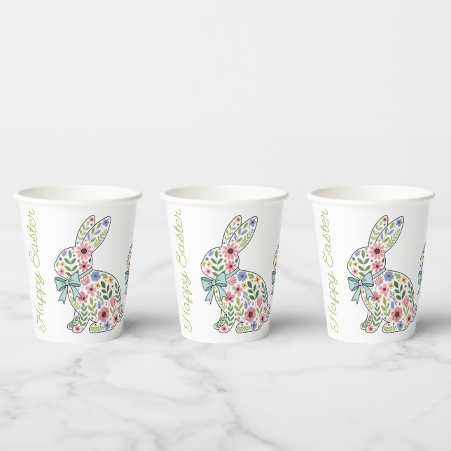 Pink and Blue Wildflower Easter Rabbits Pappbecher (Multi)
