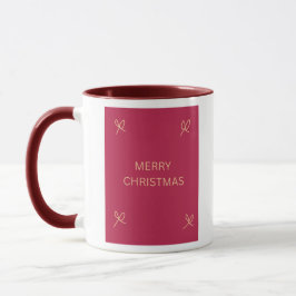 Pink and Cream Illustrated Bow Merry Christmas Mug Tasse