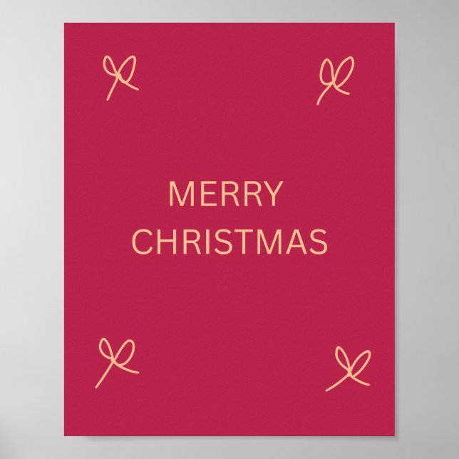 Pink and Cream Illustrated Bow Merry Christmas Poster (Vorne)