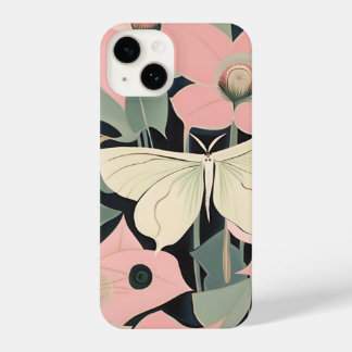Pink and Cream - Luna Moth and Moonflowers   iPhone 14 Hülle