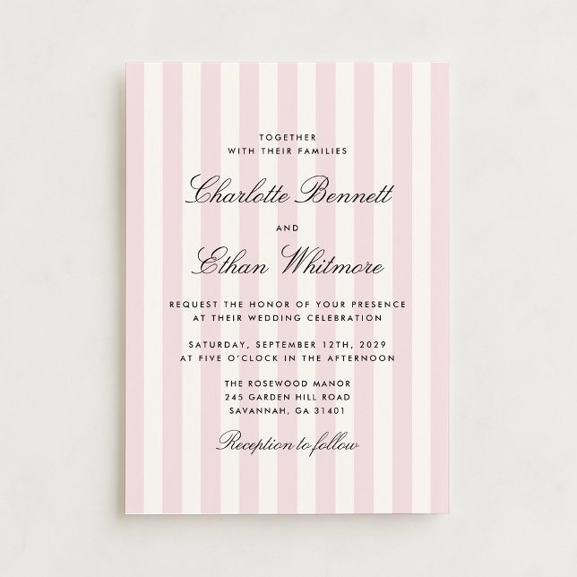 Pink and Cream Modern Striped Wedding Invitation Einladung (Von Creator hochgeladen)