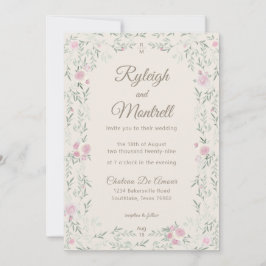 Pink and Cream Rose and Greenery Modern Elegant Einladung