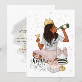 Pink and Gold African American Girl Birthday Party Einladung