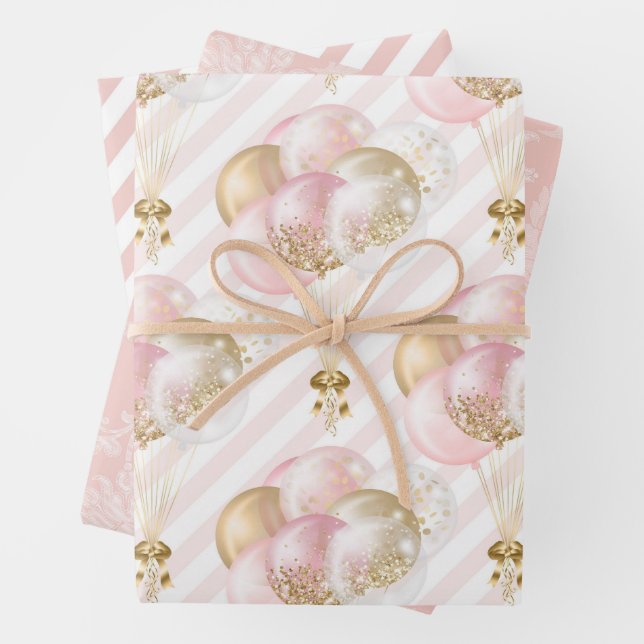 Pink and Gold Balloons Pattern Baby Girl Geschenkpapier Set (Beispiel)