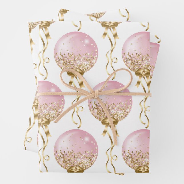 Pink and Gold Balloons Pattern Baby Girl Geschenkpapier Set (Beispiel)