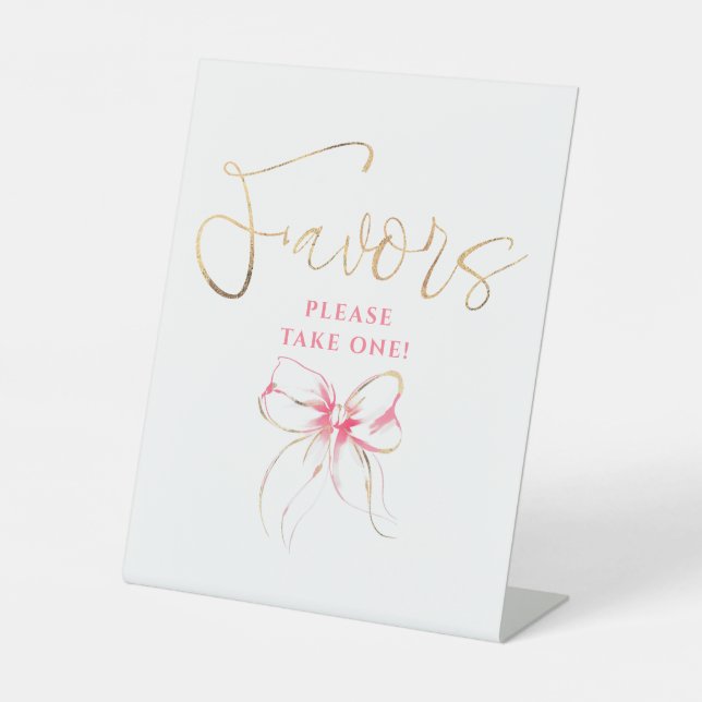 Pink and Gold Bow Bridal Shower Favors Sockelschild (Vorderseite)