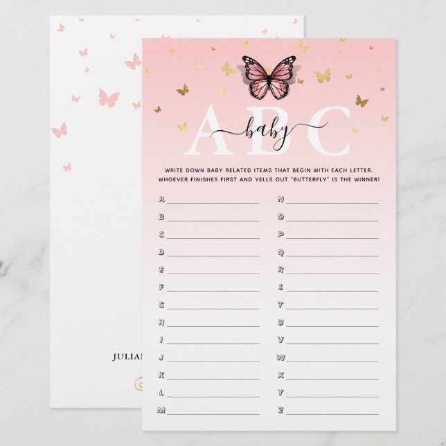 Pink and Gold Butterfly ABC Baby Showspiel (Vorne/Hinten)