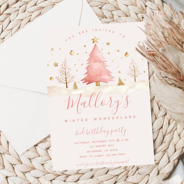 Pink and Gold Christmas Birthday Invitation  Einladung (Von Creator hochgeladen)