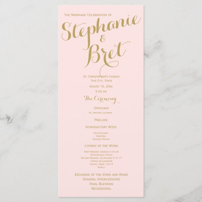 Pink and Gold Custom Wedding Program Programm (Vorderseite)
