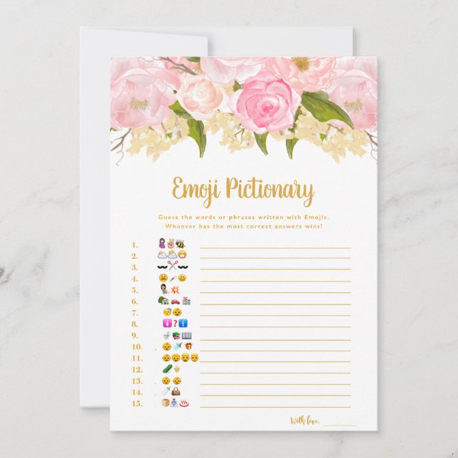 Pink and Gold Emoji Pictionary Baby Showspiele Einladung (Vorderseite)