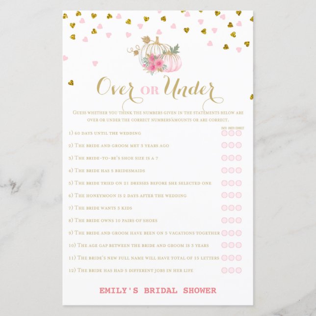 Pink and Gold Fall Brautparty Game, Pumpkin (Vorderseite)