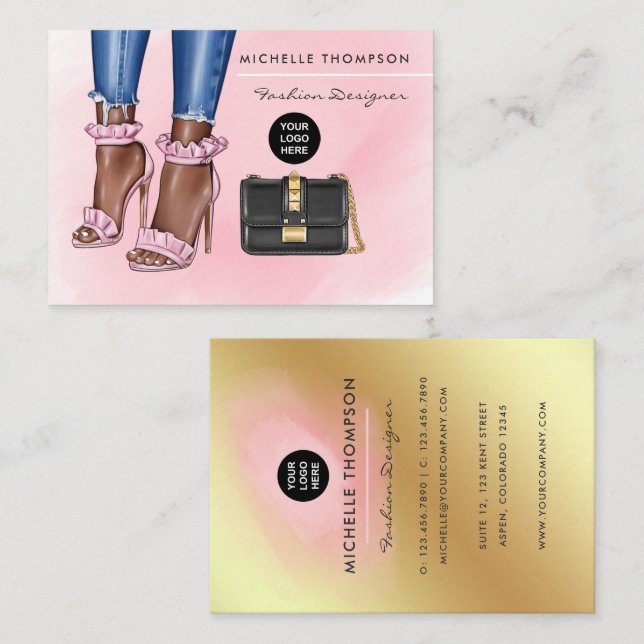 Pink and Gold Fashion Business Card Visitenkarte (Vorne/Hinten)