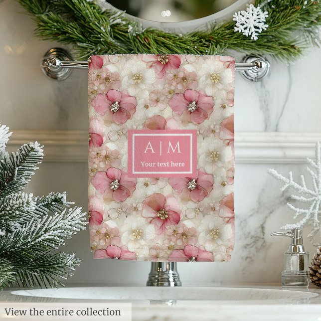 Pink and Gold Floral Bath Towel Modern Chic Gift (Pink and Gold Floral Bath Towel Modern Chic Gift)